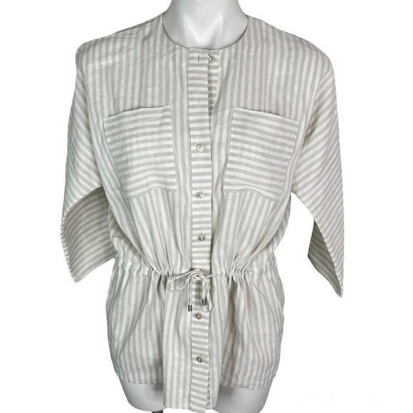 Worth Women's Linen Blend White Tan Stripe Button Up Tunic Size XXS/0 - Picture 1 of 12